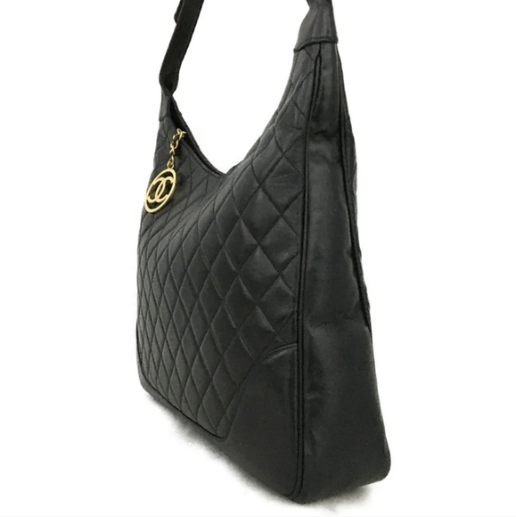 CHANEL Quilted Matelasse CC Logo Lambskin Shoulder Bag Black - Picture 3 of 11